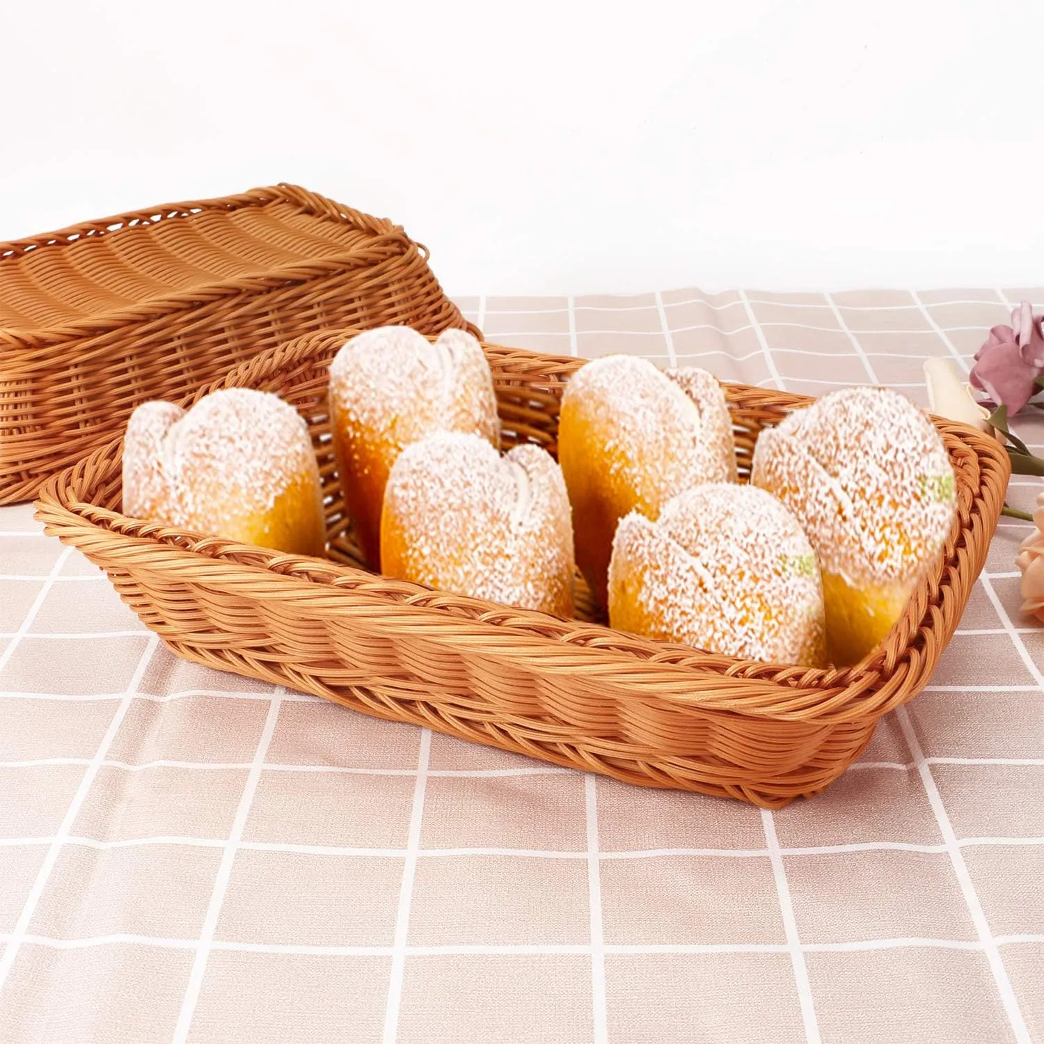 EUSOAR Wicker Bread Basket, 11.8"x 7.9"x 2.4" 3pcs Tabletop Food Serving Baskets Trays, Bread Proofing Basket, Food Fruit Vegetables Sundries Storage Basket for Restaurant Bakery Family Party