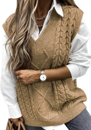 EVALESS Oversized Sweater Vest for Women V Neck Sleeveless Solid Color Loose Pullover Sweater
