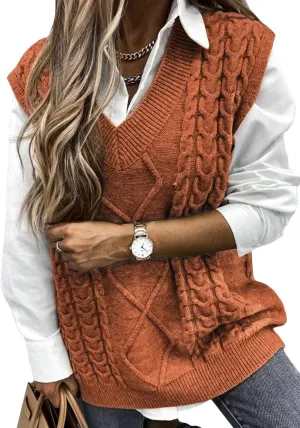 EVALESS Oversized Sweater Vest for Women V Neck Sleeveless Solid Color Loose Pullover Sweater