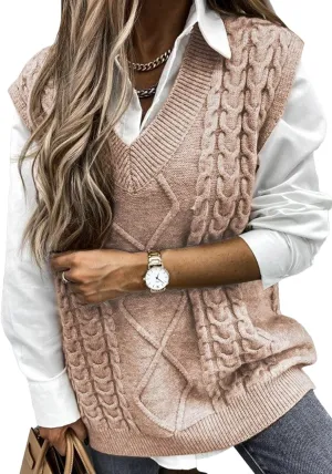 EVALESS Oversized Sweater Vest for Women V Neck Sleeveless Solid Color Loose Pullover Sweater