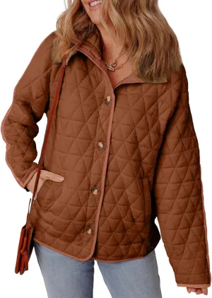 EVALESS Women's Lightweight Diamond Quilted Jacket Casual Winter Open Front Button Down Puffer Coat Outwear Cardigan
