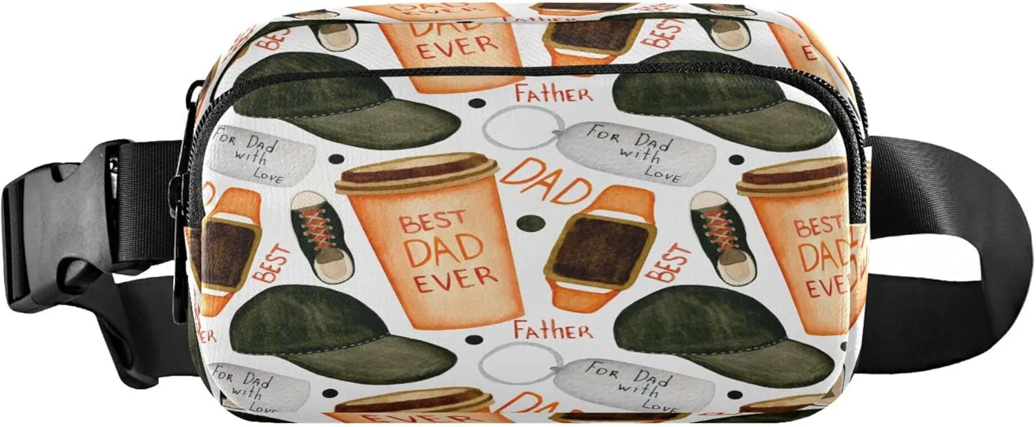 Exnundod Fanny Packs for Women & Men Father's Day Watercolor, Waist Pack Coffee Cup Crossbody Bags Belt Adjustable Strap for Running Hiking Workout