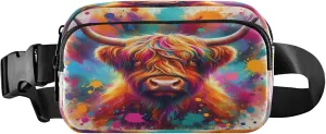 Exnundod Fanny Packs for Women & Men Scotland Cattle Watercolor, Waist Pack Multicoloured Crossbody Bags Belt Adjustable Strap for Running Hiking Workout