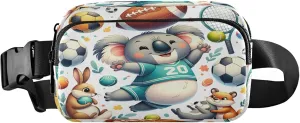 Exnundod Fanny Packs for Women & Men Sports Ball Cute Animals, Waist Pack Soccer Tennis Crossbody Bags Belt Adjustable Strap for Running Hiking Workout