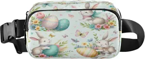Exnundod Fanny Packs for Women & Men Watercolor Easter Bunny, Waist Pack Egg Flowers Colorful Crossbody Bags Belt Adjustable Strap for Running Hiking Workout