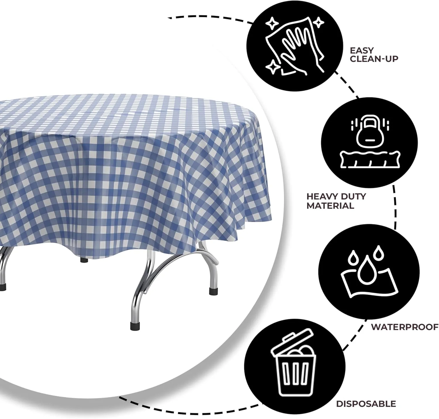 Exquisite Picnic Table Cover - 12 Pack Premium Round Plastic Tablecloth - Dark Blue & White Checkered BBQ Table Cover - Gingham Checkerboard Disposable Tablecloth 84 inch. Round