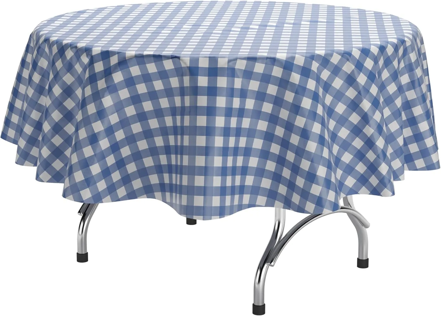 Exquisite Picnic Table Cover - 12 Pack Premium Round Plastic Tablecloth - Dark Blue & White Checkered BBQ Table Cover - Gingham Checkerboard Disposable Tablecloth 84 inch. Round