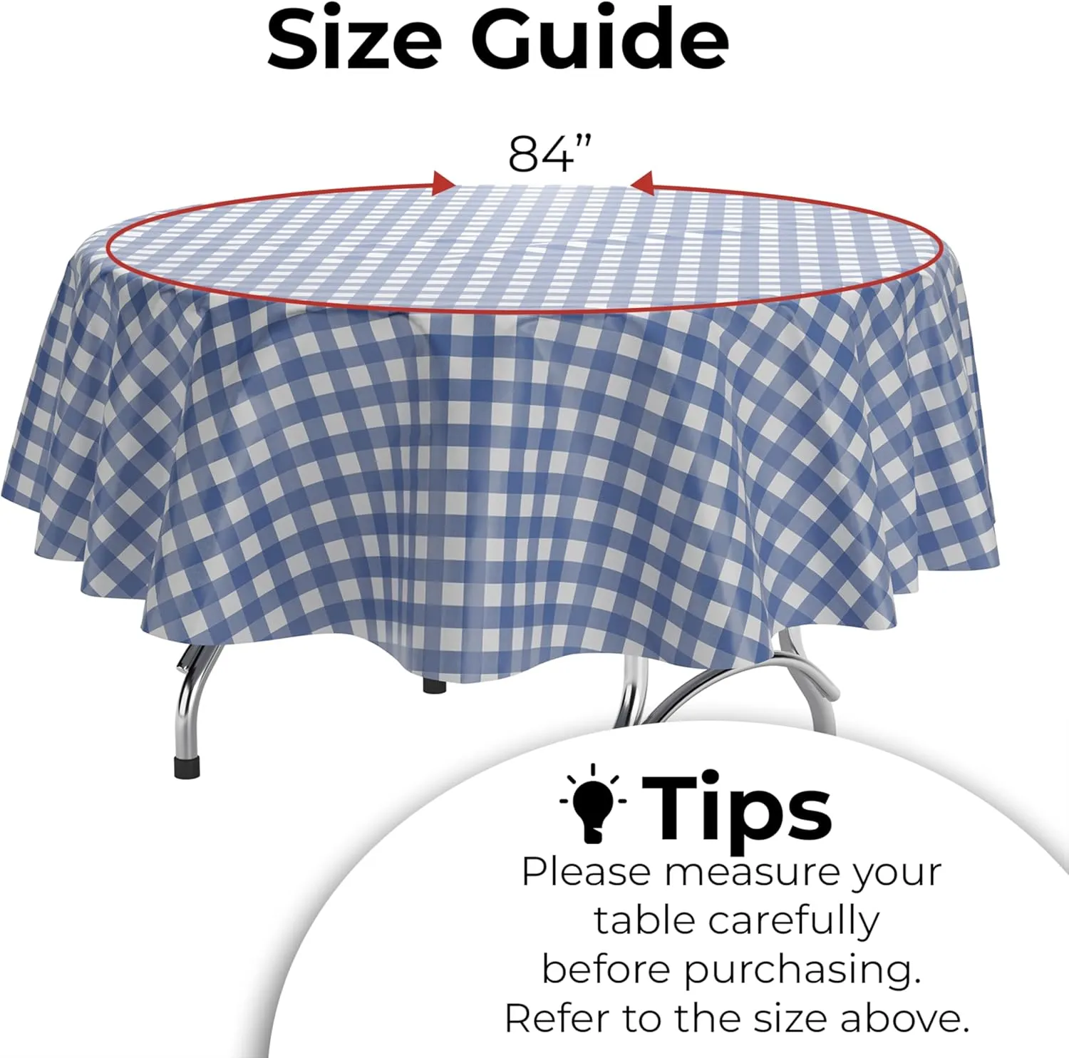 Exquisite Picnic Table Cover - 12 Pack Premium Round Plastic Tablecloth - Dark Blue & White Checkered BBQ Table Cover - Gingham Checkerboard Disposable Tablecloth 84 inch. Round