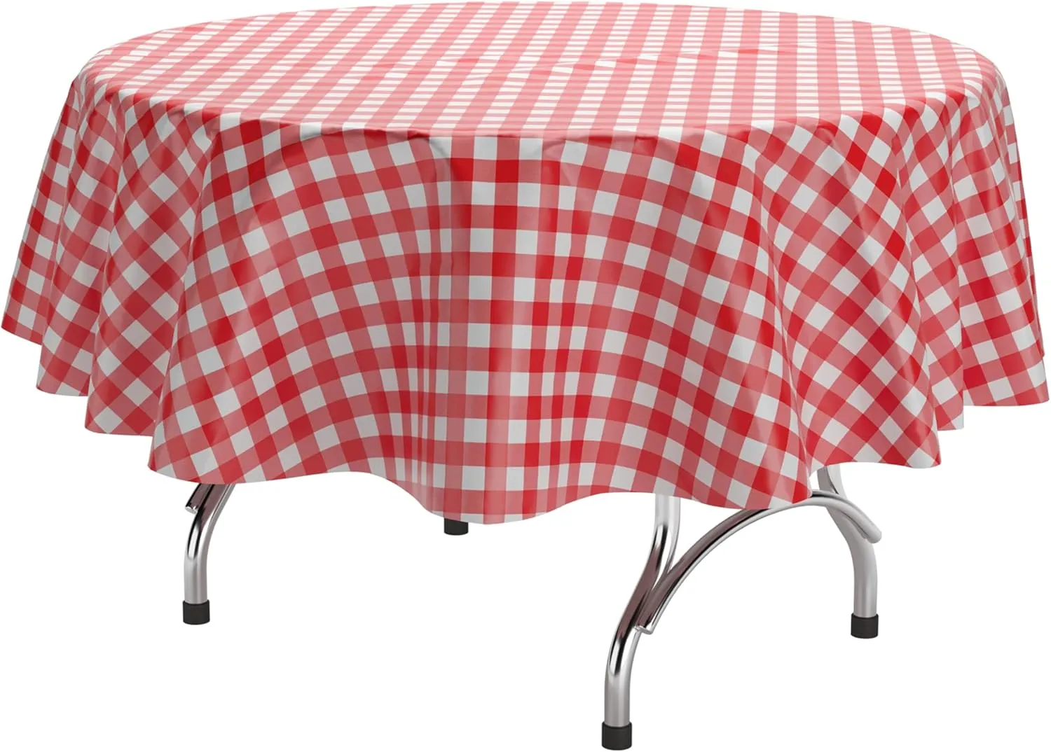 Exquisite Picnic Table Cover - 12 Pack Premium Round Tablecloth - Red & White Checkered BBQ Plastic Table Cover - Gingham Checkerboard Disposable Plastic Tablecloth 84 inch. Round