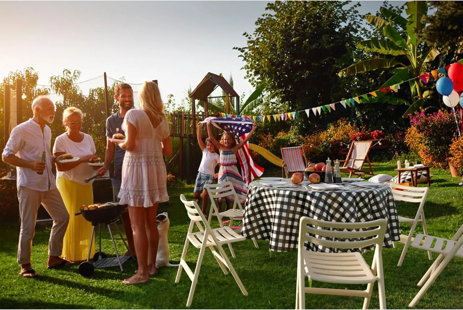 Exquisite Picnic Table Cover - 12 Pack Round Premium Black & White Checkered BBQ Table Cover - Gingham Checkerboard Disposable Plastic Tablecloth 84 inch