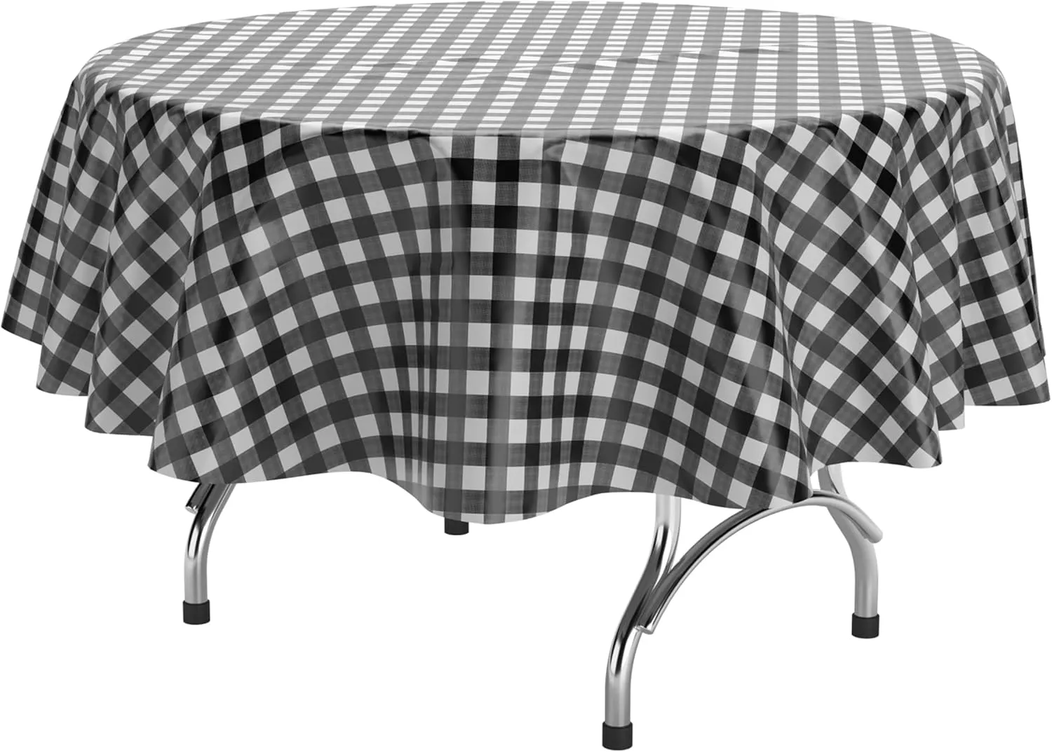 Exquisite Picnic Table Cover - 12 Pack Round Premium Black & White Checkered BBQ Table Cover - Gingham Checkerboard Disposable Plastic Tablecloth 84 inch