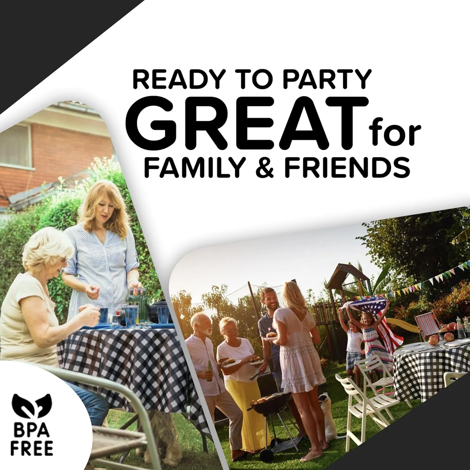 Exquisite Picnic Table Cover - 12 Pack Round Premium Black & White Checkered BBQ Table Cover - Gingham Checkerboard Disposable Plastic Tablecloth 84 inch