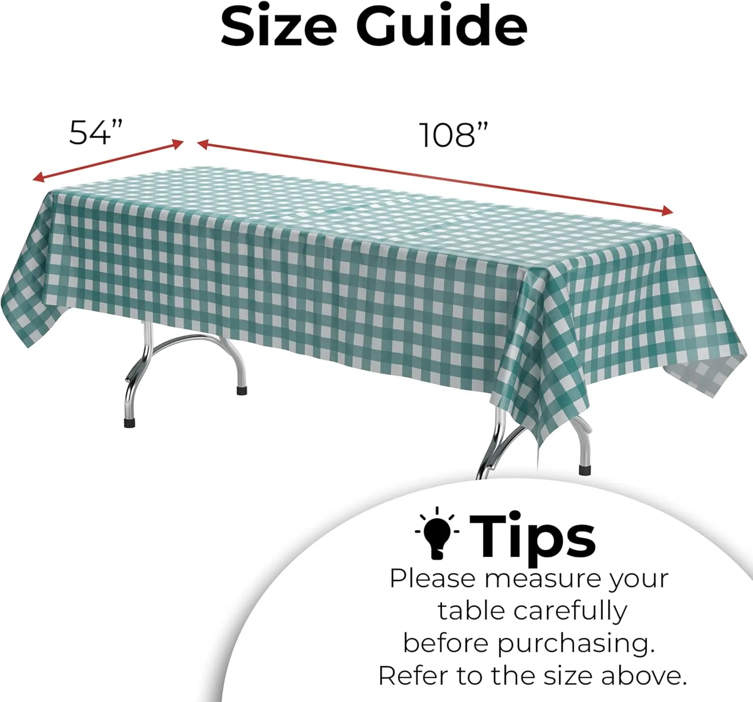 Exquisite Picnic Table Cover - 6 Pack Premium Rectangle Plastic Tablecloth - Teal & White Checkered BBQ Table Cover - Gingham Checkerboard Disposable Plastic Tablecloth 54" x 108" Rectangle