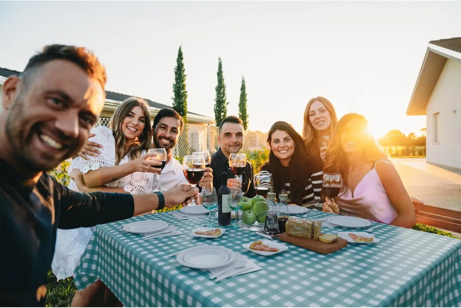 Exquisite Picnic Table Cover - 6 Pack Premium Rectangle Plastic Tablecloth - Teal & White Checkered BBQ Table Cover - Gingham Checkerboard Disposable Plastic Tablecloth 54" x 108" Rectangle
