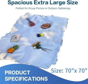 Extra Large Picnic Outdoor Blanket, 70''x 70'' Foldable Blankets Gingham Picnic Mat for Beach, Camping Grass Lawn (White)