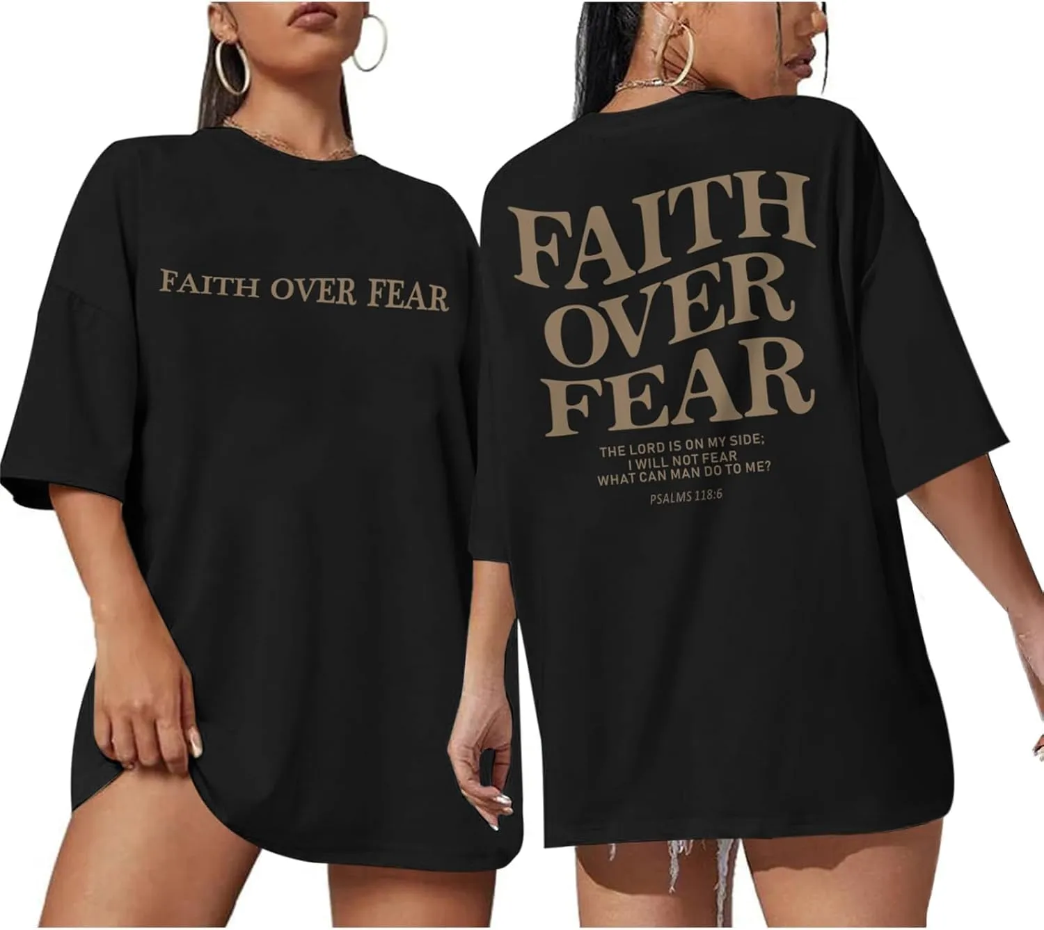 Faith Over Fear Shirt Women Christian Graphic Tee Oversized Workout Gym Christian Religious Tees Tops