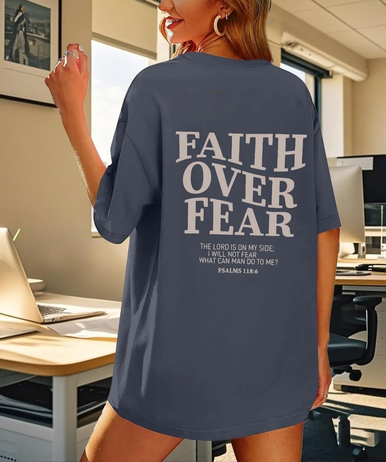 Faith Over Fear Shirt Women Christian Graphic Tee Oversized Workout Gym Christian Religious Tees Tops
