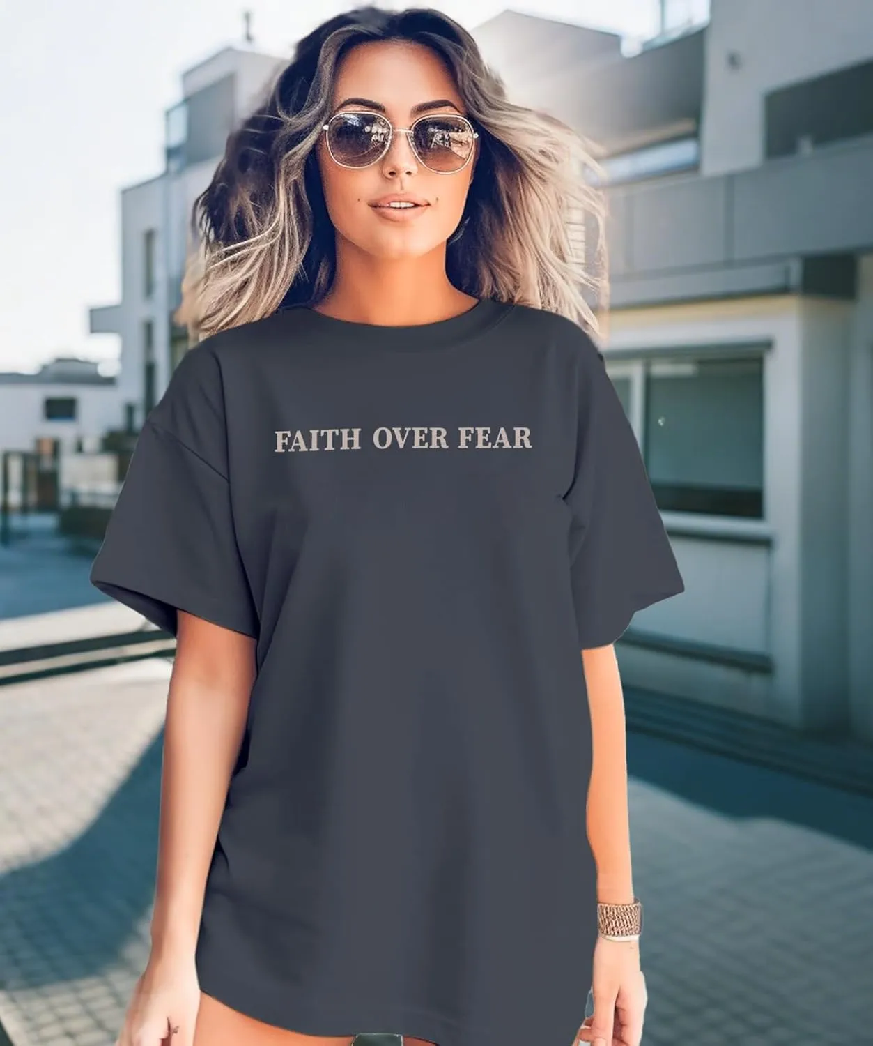 Faith Over Fear Shirt Women Christian Graphic Tee Oversized Workout Gym Christian Religious Tees Tops