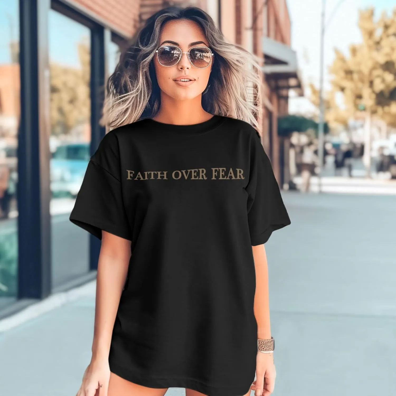 Faith Over Fear Shirt Women Christian Graphic Tee Oversized Workout Gym Christian Religious Tees Tops