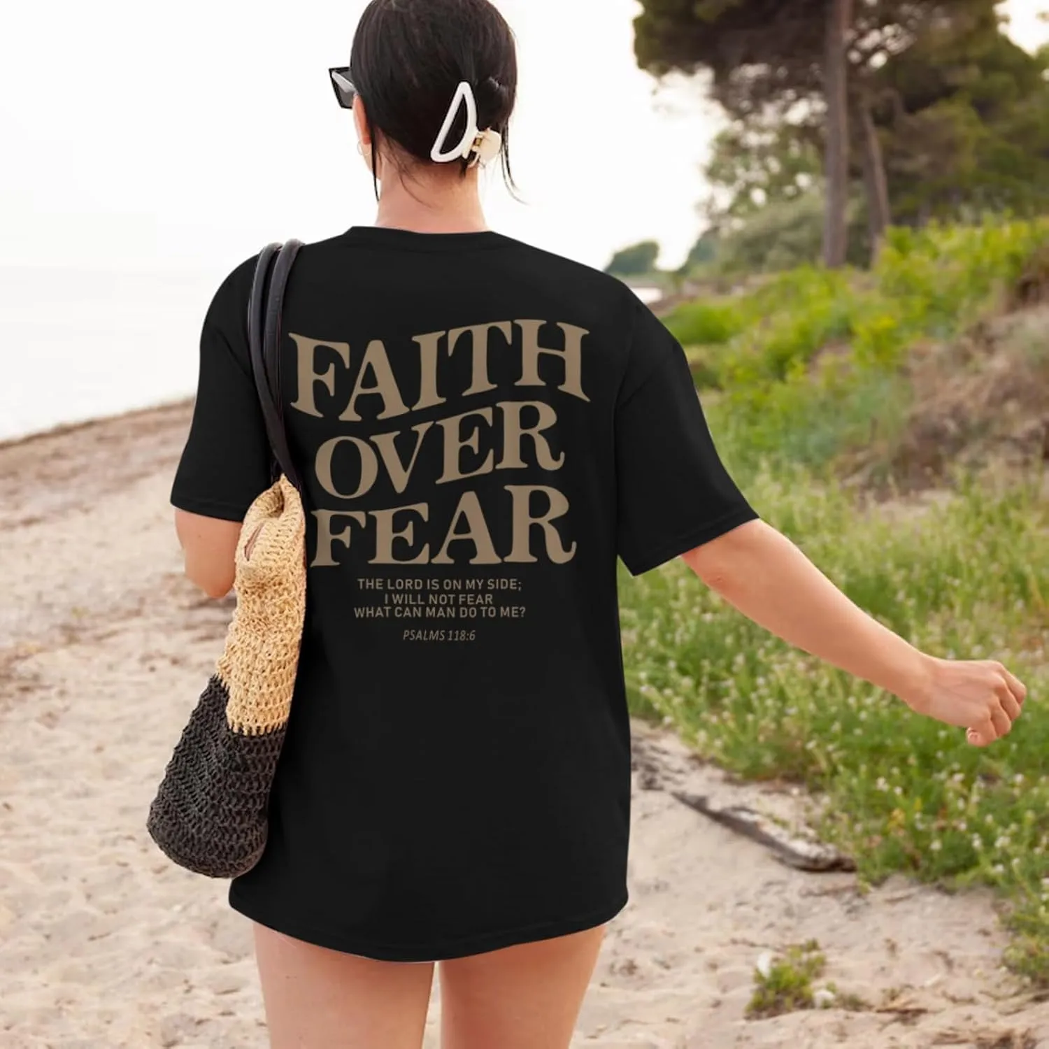Faith Over Fear Shirt Women Christian Graphic Tee Oversized Workout Gym Christian Religious Tees Tops