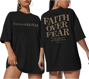 Faith Over Fear Shirt Women Christian Graphic Tee Oversized Workout Gym Christian Religious Tees Tops