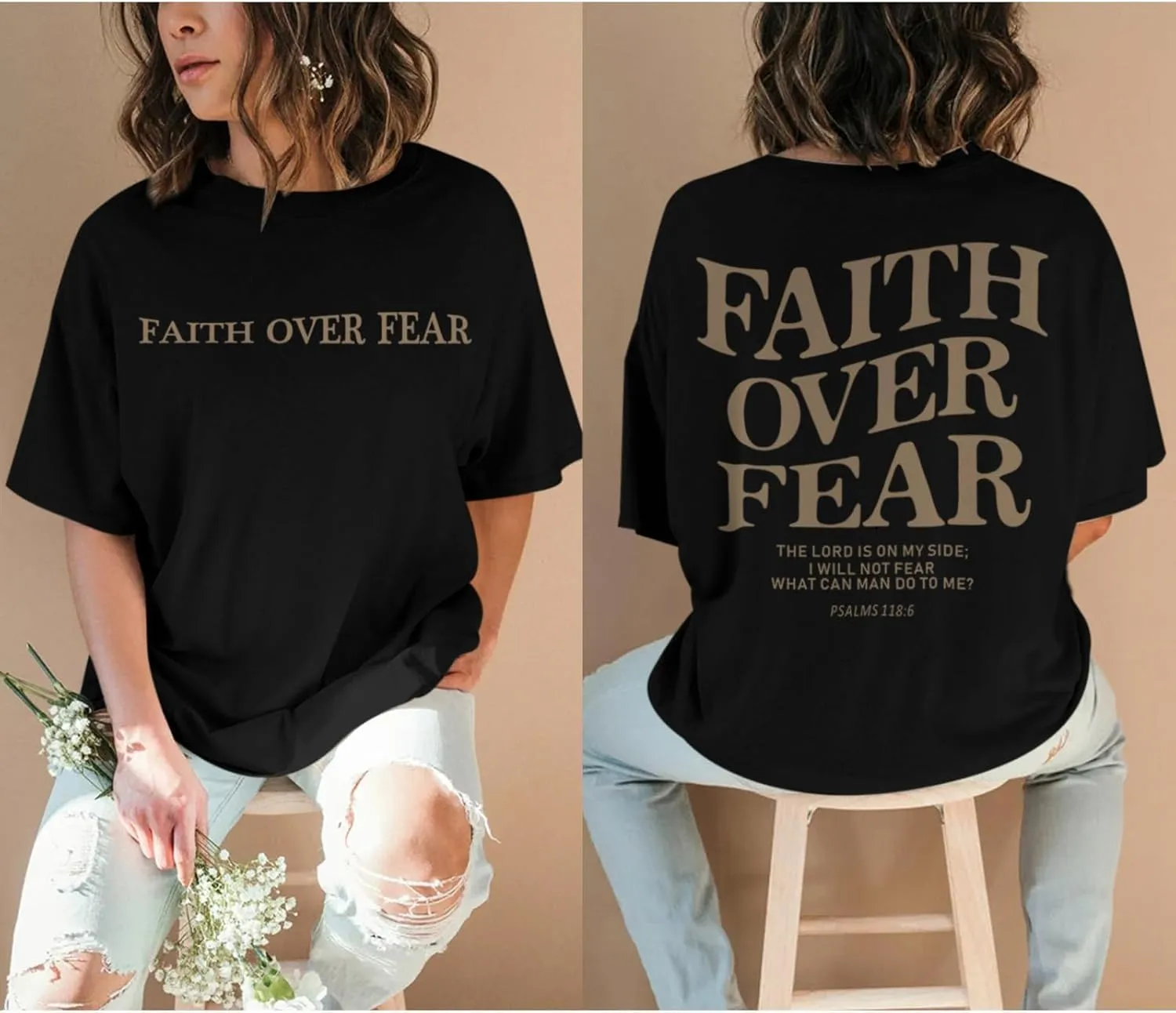 Faith Over Fear Shirt Women Christian Graphic Tee Oversized Workout Gym Christian Religious Tees Tops