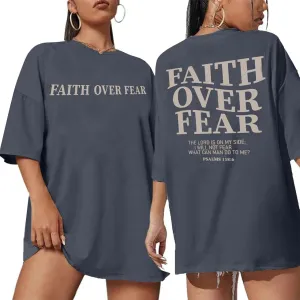 Faith Over Fear Shirt Women Christian Graphic Tee Oversized Workout Gym Christian Religious Tees Tops