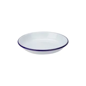 Falcon Enamel Shallow Bowl / Plate - White with Blue Rim