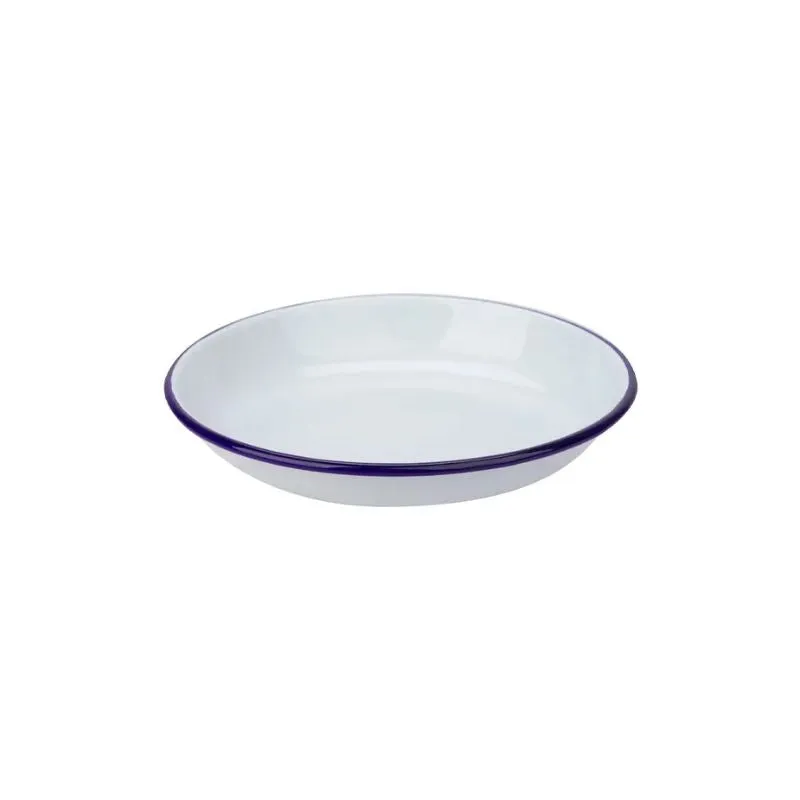 Falcon Enamel Shallow Bowl / Plate - White with Blue Rim