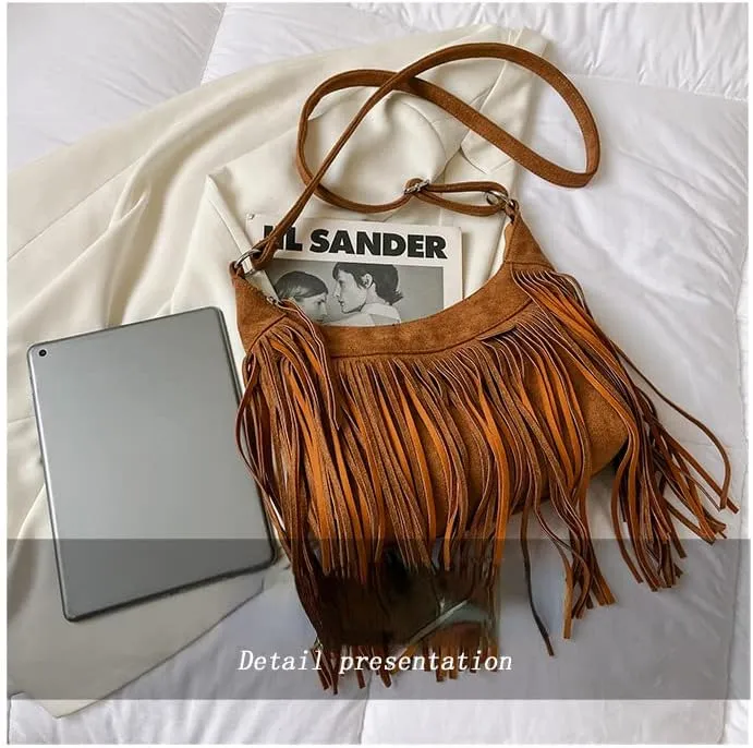 Fashion Tassel Cross-body Shoulder Tote Bag Women's PU Leather Tassel Cross-body Bag