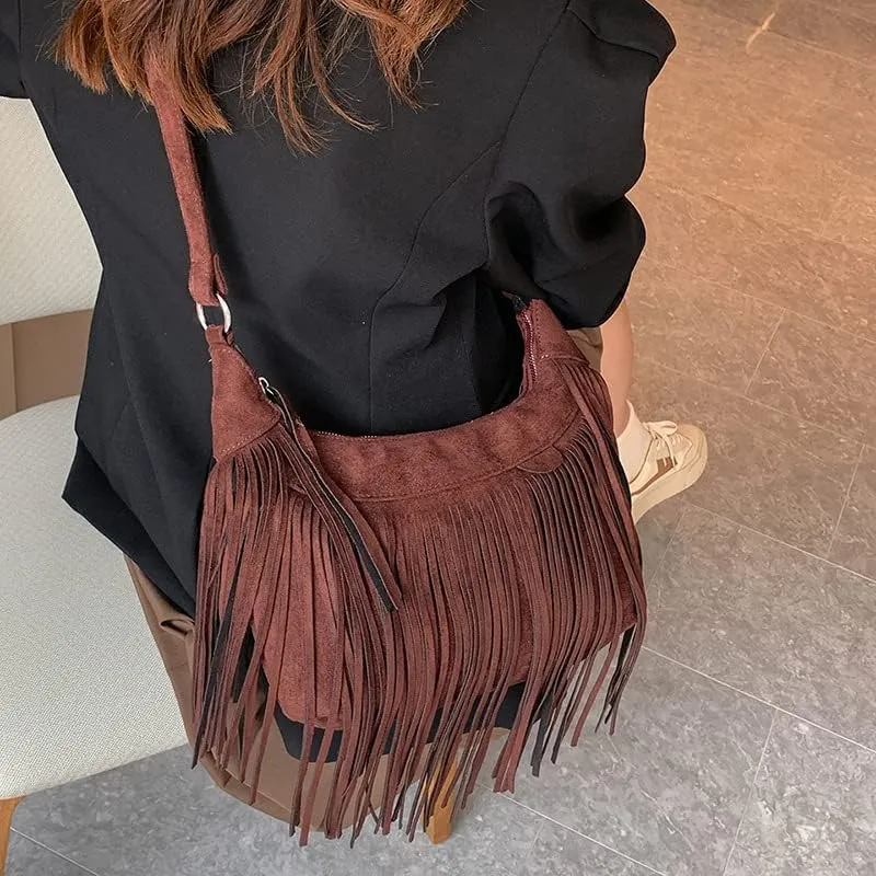 Fashion Tassel Cross-body Shoulder Tote Bag Women's PU Leather Tassel Cross-body Bag