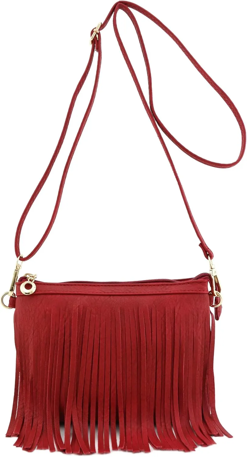FashionPuzzle Small Fringe Crossbody Bag with Wrist Strap