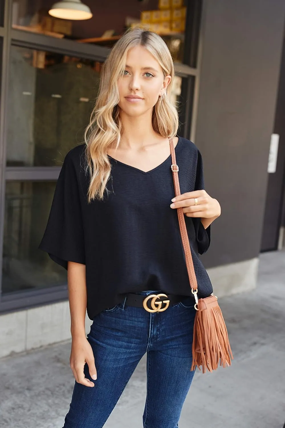 FashionPuzzle Small Fringe Crossbody Bag with Wrist Strap