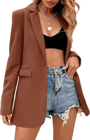 Febriajuce Women's Casual Long Sleeve Lapel Oversized Button Work Office Blazer Suit Jacket