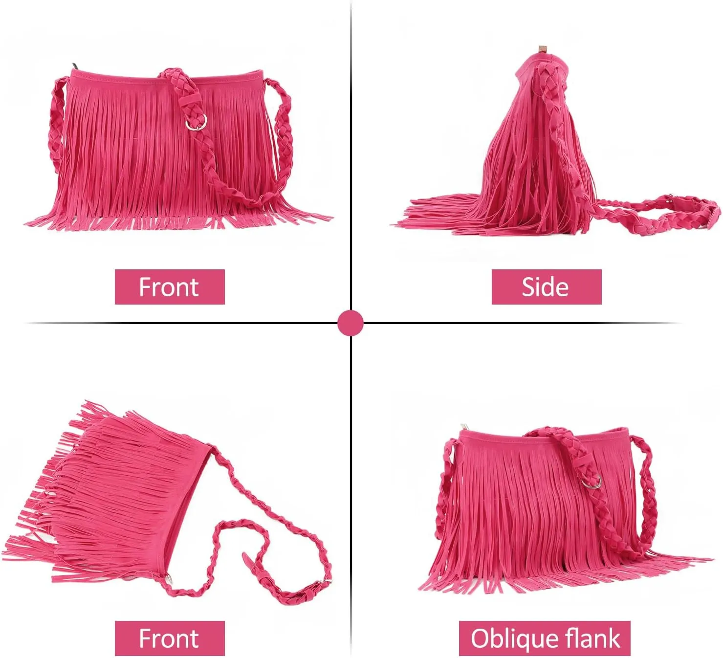 Fecialy Faux Suede Fringe Crossbody Bags for Women Western Hippie Shoulder Bag Messenger Bag Sling Bag