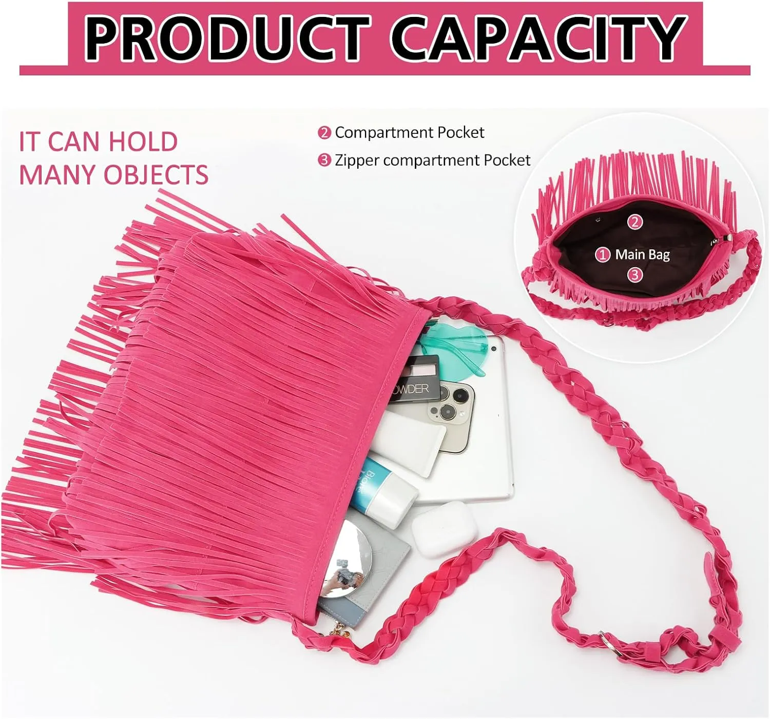 Fecialy Faux Suede Fringe Crossbody Bags for Women Western Hippie Shoulder Bag Messenger Bag Sling Bag