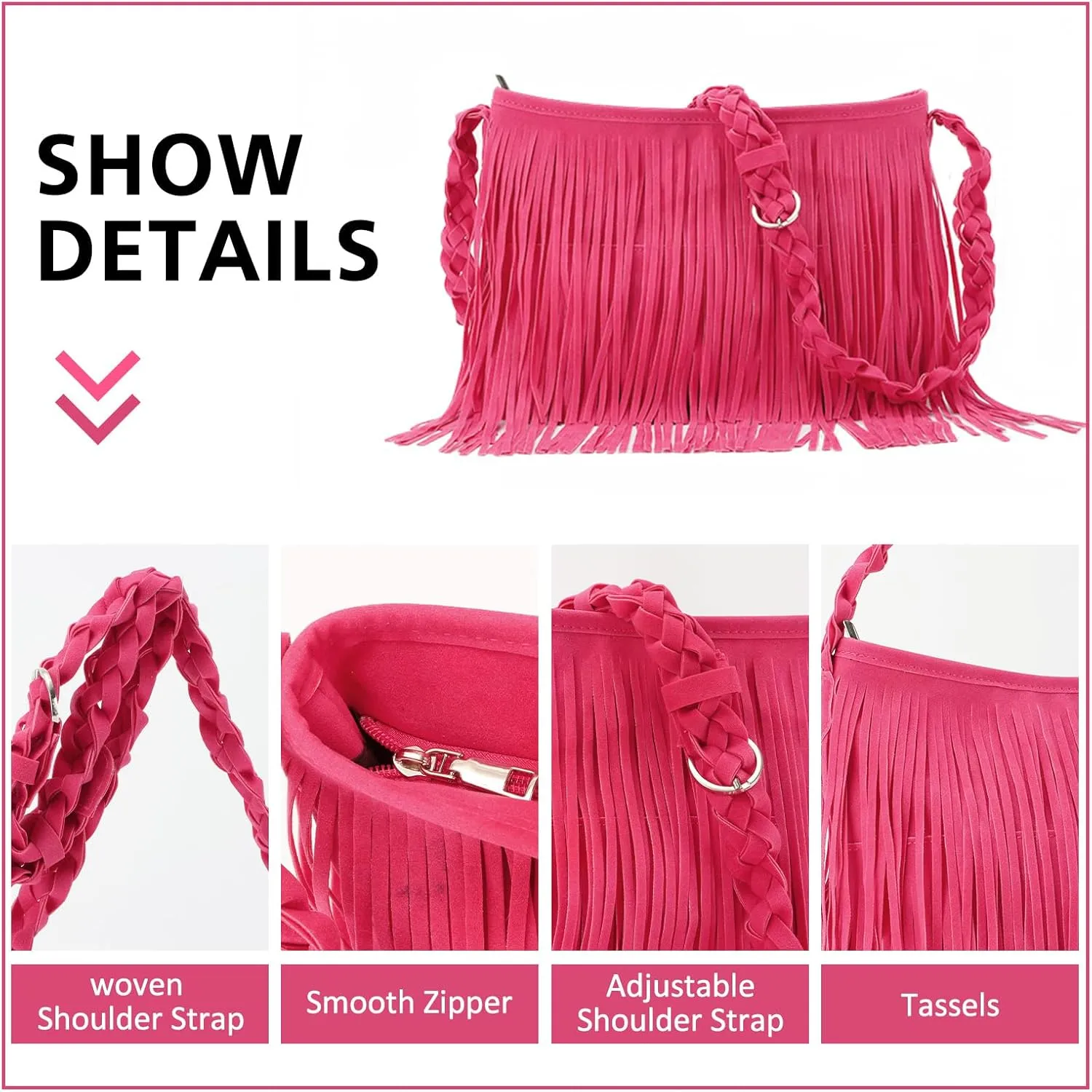 Fecialy Faux Suede Fringe Crossbody Bags for Women Western Hippie Shoulder Bag Messenger Bag Sling Bag