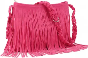 Fecialy Faux Suede Fringe Crossbody Bags for Women Western Hippie Shoulder Bag Messenger Bag Sling Bag