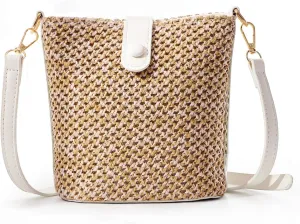 Fecialy Straw Crossbody Bag for Women Handmade Rattan Shoulder Bags Beach Summer Handwoven Straw Clutch Purse