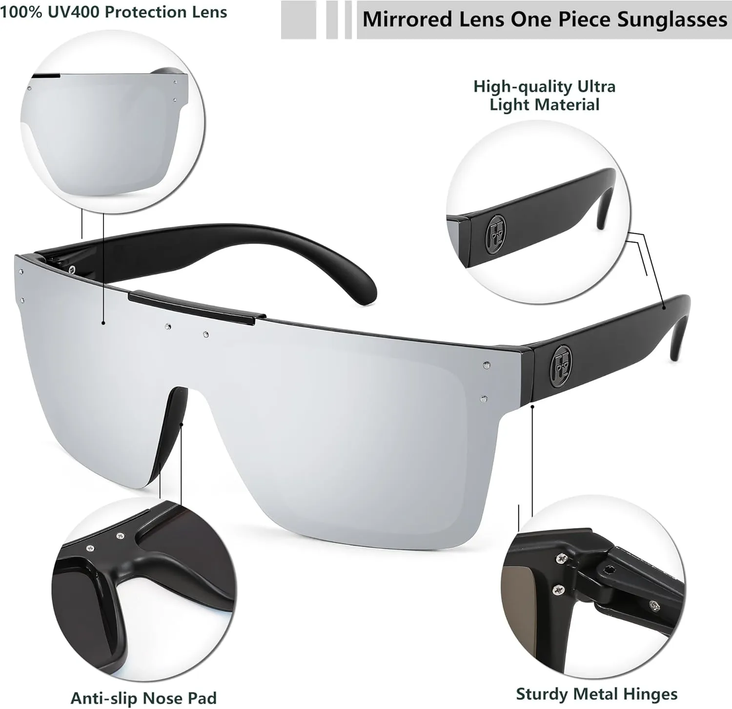 FEISEDY Men Sunglasses Polarized Oversized Square Flat Top Cycling Running Fishing Golf Hiking Sports B2990