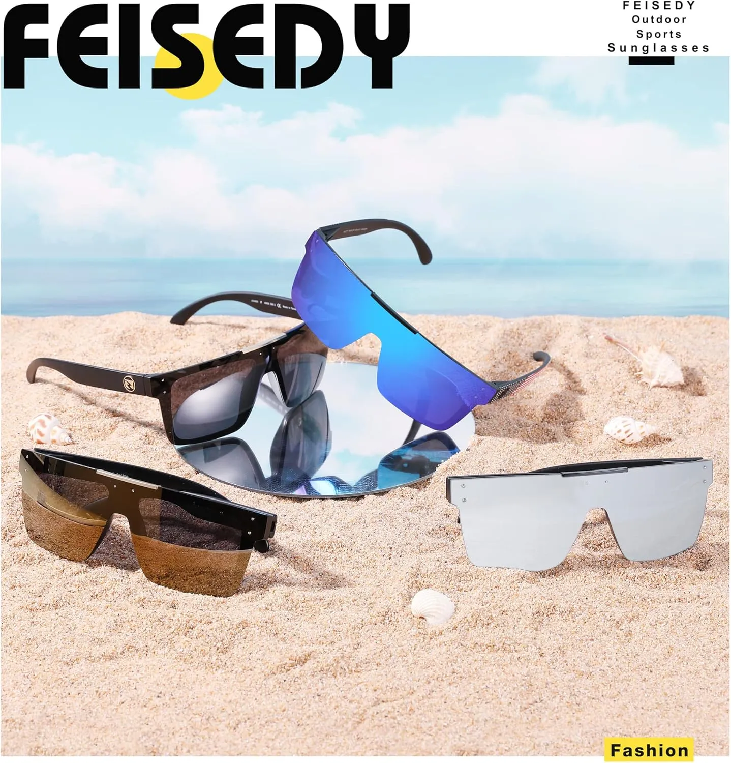 FEISEDY Men Sunglasses Polarized Oversized Square Flat Top Cycling Running Fishing Golf Hiking Sports B2990