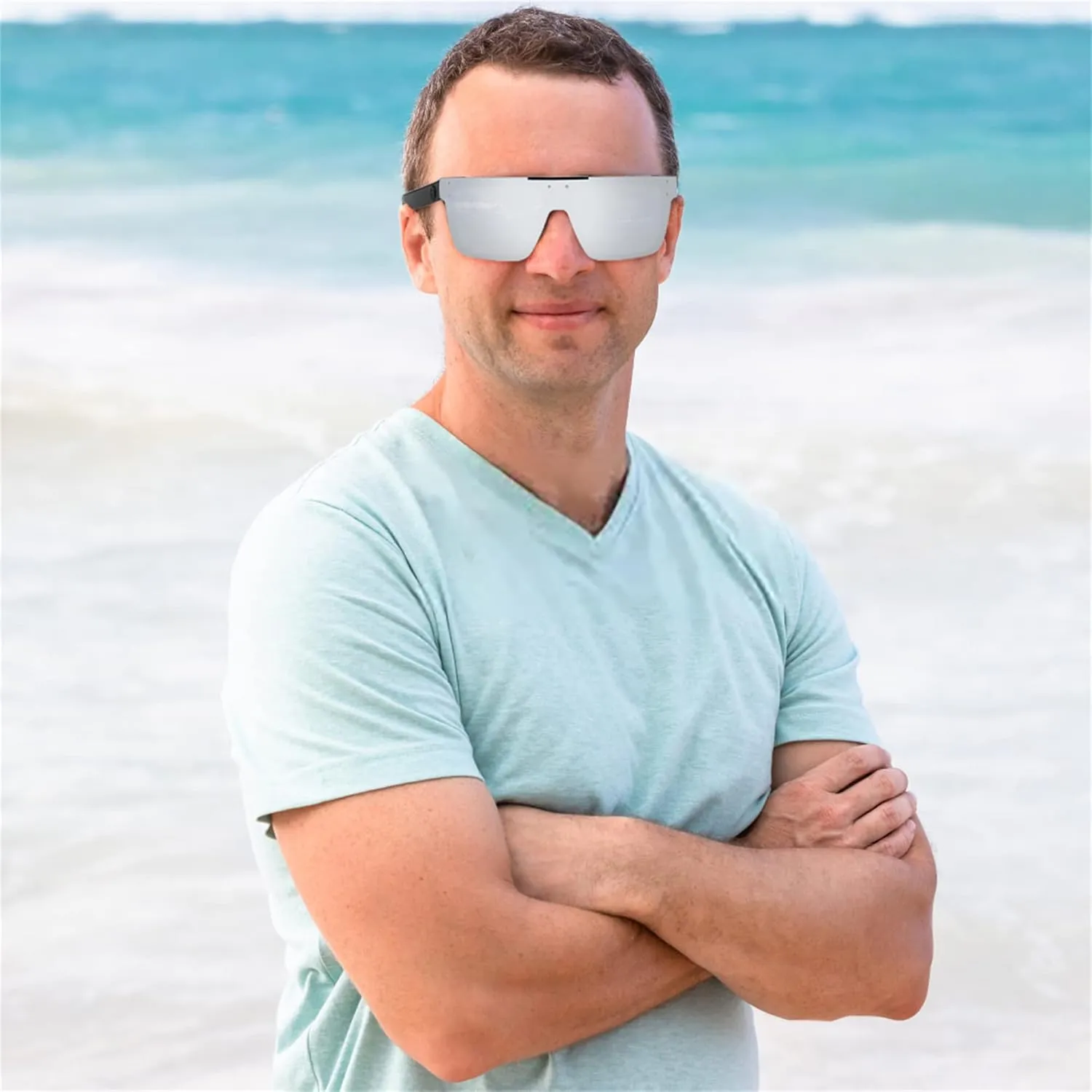 FEISEDY Men Sunglasses Polarized Oversized Square Flat Top Cycling Running Fishing Golf Hiking Sports B2990