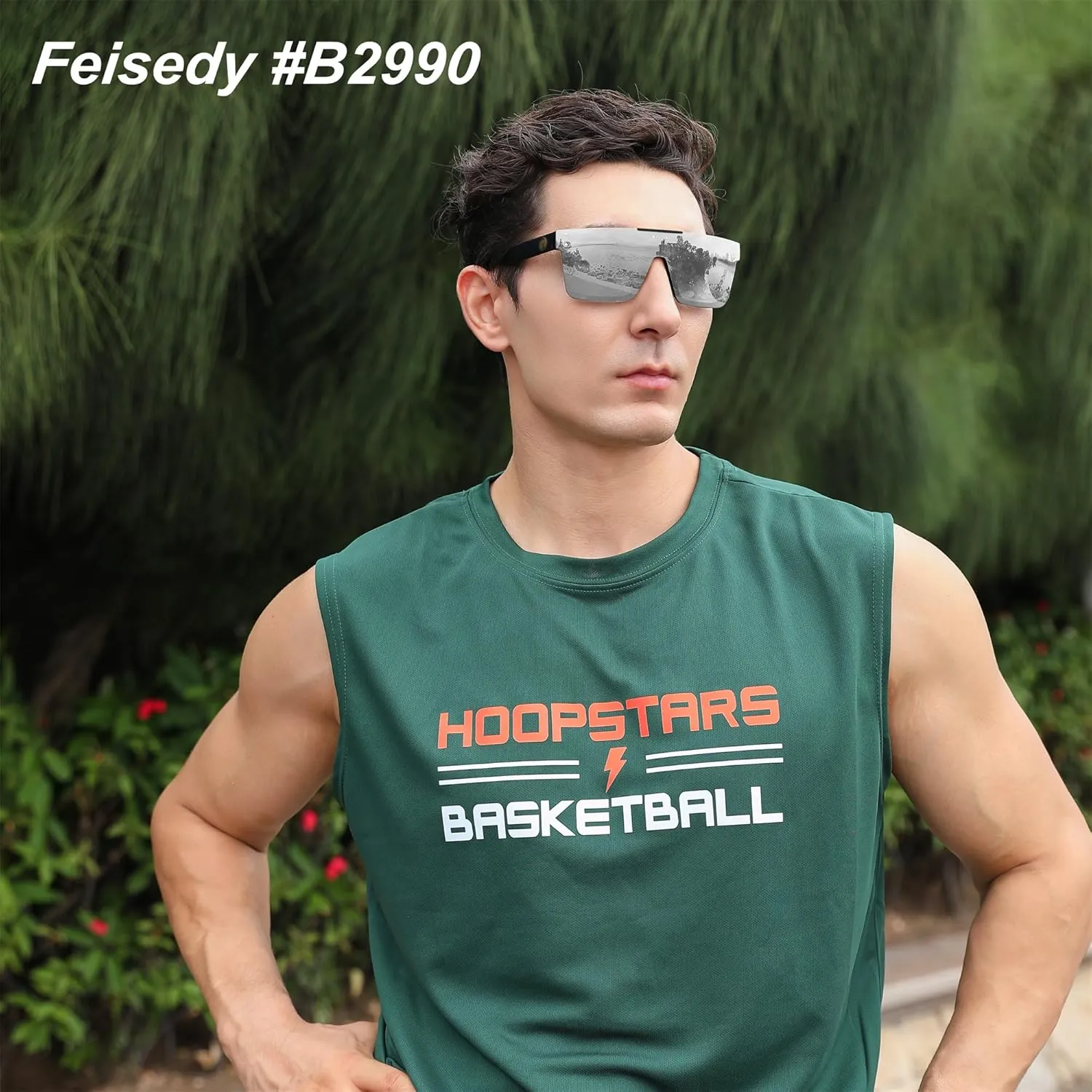 FEISEDY Men Sunglasses Polarized Oversized Square Flat Top Cycling Running Fishing Golf Hiking Sports B2990