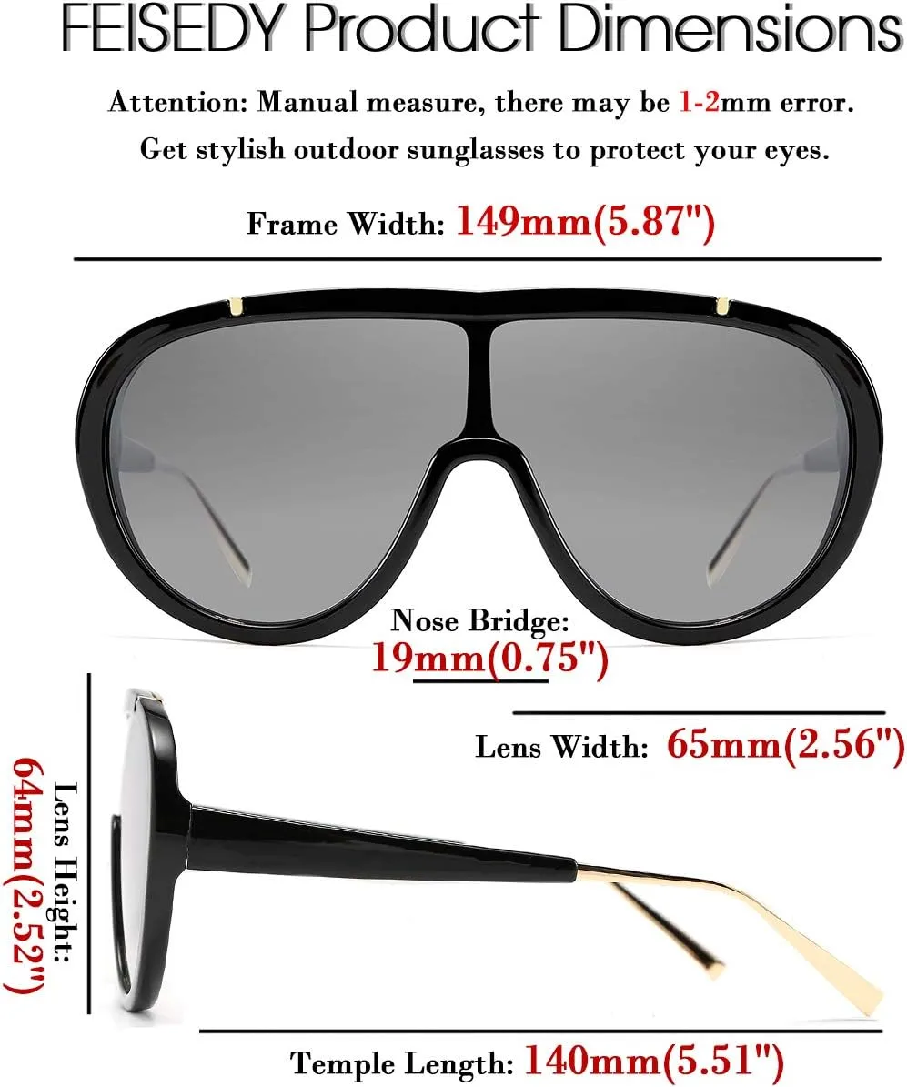 FEISEDY Sunglasses Women Oversized One Piece Frame UV400 Sun Glasses Trendy Retro Shades B2580
