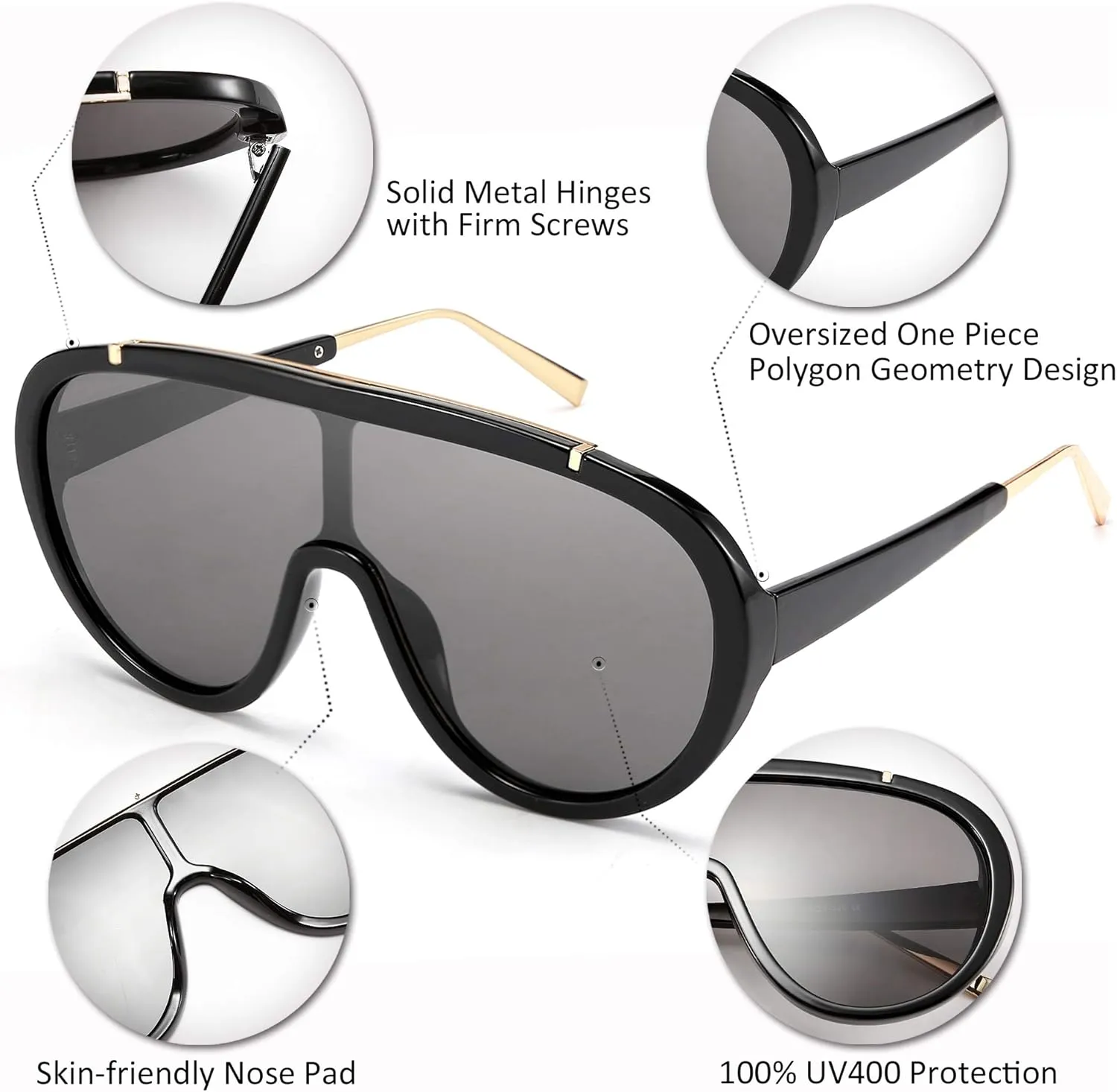 FEISEDY Sunglasses Women Oversized One Piece Frame UV400 Sun Glasses Trendy Retro Shades B2580