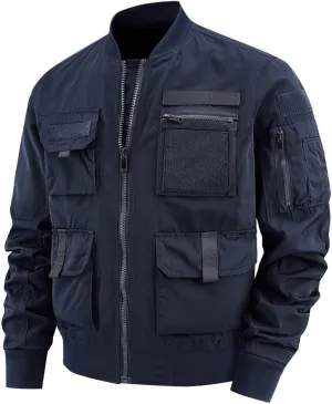 Finelylove Mens Military Tactical Jacket Cargo Flight Bomber Jacket Waterproof Nylon Windbreaker with Multi Pockets