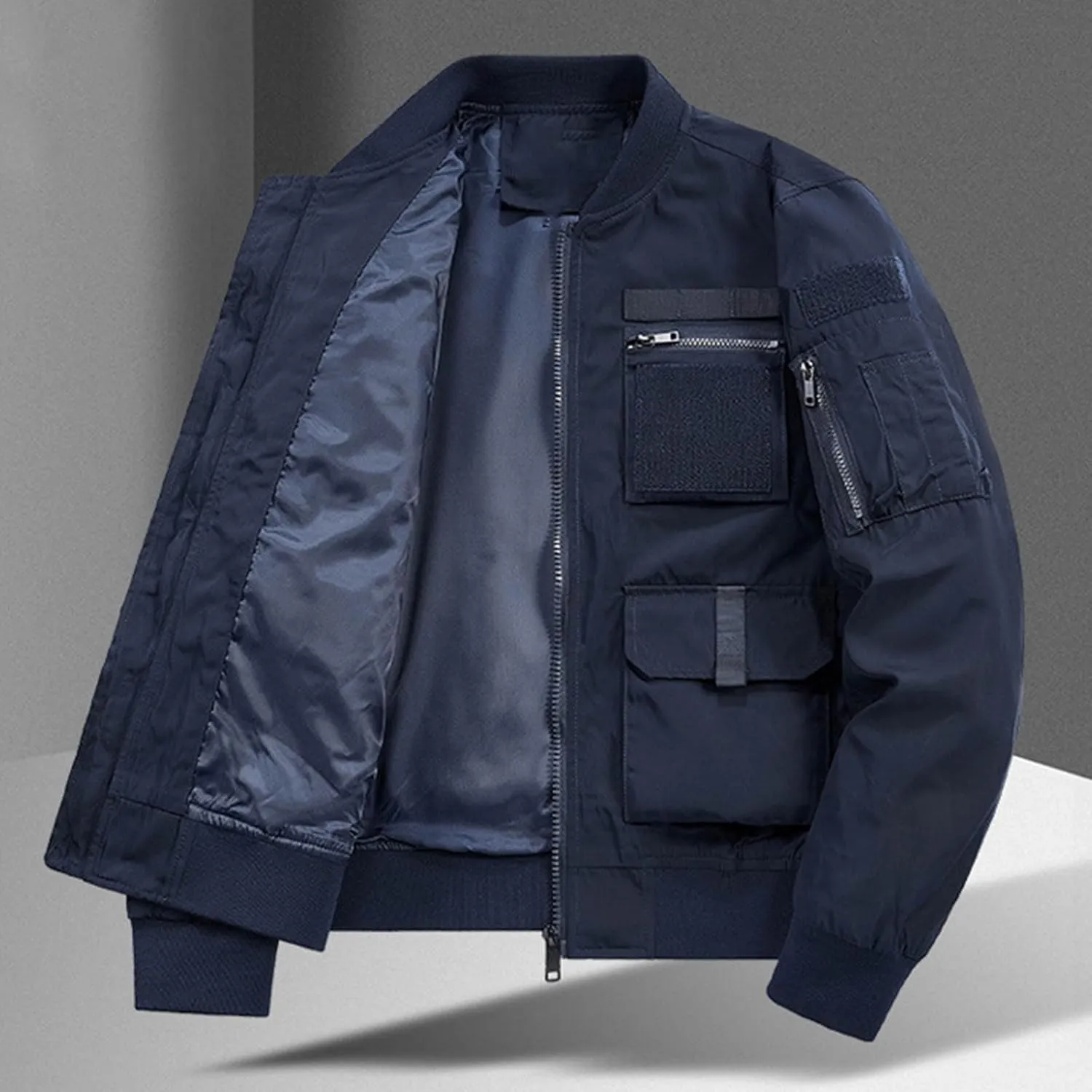 Finelylove Mens Military Tactical Jacket Cargo Flight Bomber Jacket Waterproof Nylon Windbreaker with Multi Pockets