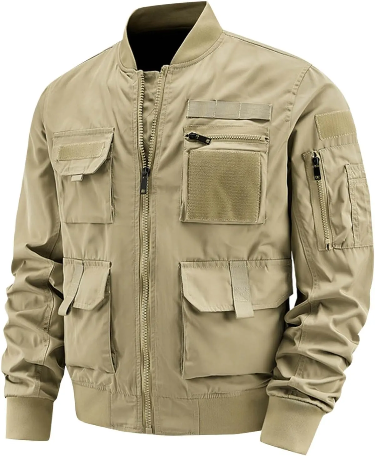 Finelylove Mens Military Tactical Jacket Cargo Flight Bomber Jacket Waterproof Nylon Windbreaker with Multi Pockets