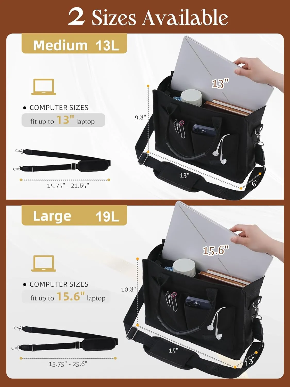 FIORETTO Canvas Tote Bag for Women with Zipper Closure & Individual Compartments for Work College for Teacher & Nurse