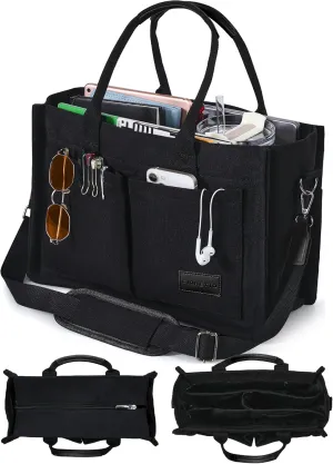 FIORETTO Canvas Tote Bag for Women with Zipper Closure & Individual Compartments for Work College for Teacher & Nurse